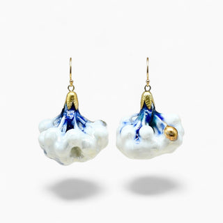 White and cobalt blue porcelain earrings made from real flowers – romantic anniversary gift for nature-loving wife.