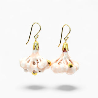 Real flowers transformed into blush pink porcelain earrings, handmade in London