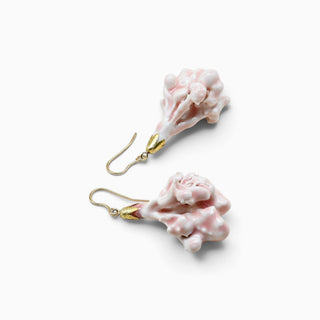 Handmade real flower porcelain drop earrings with naturally unique petals