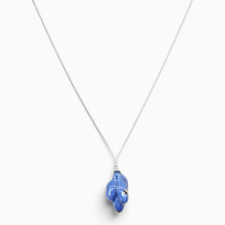 Lightweight blue porcelain flower pendant with an elegant silver chain, handmade by FARPHORIA in London