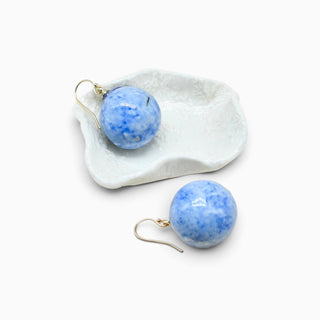 Sculptural blue porcelain earrings made from real flowers, a meaningful Valentine’s gift for a wife