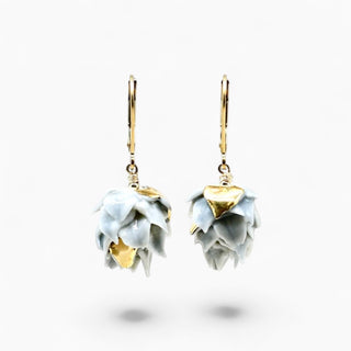 Silver sage handmade porcelain earrings with 24k gold accents – perfect anniversary jewelry gift