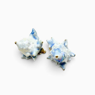 A pair of blue and white porcelain  earrings made from real thistle flower - perfect gift for woman that has everything.