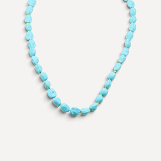 Matte turquoise porcelain pearl necklace with 24K gold detailing, a handmade porcelain anniversary gift for her.