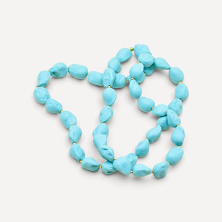 One-of-a-kind turquoise porcelain necklace with sculptural beads, an unusual 18th anniversary gift for a wife.
