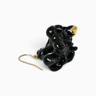 Hylotelephium flower single earring with intricate natural details preserved in black glazed porcelain