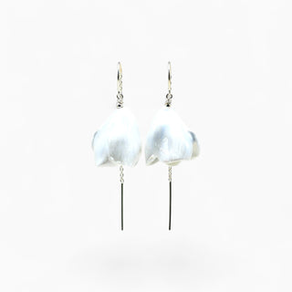 A pair of peony flowers drop earrings with silver threader chains and short silver posts - the best gift for your wife.