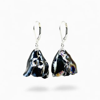 A pair of pearly black drop earrings with silver leverback hooks - ideal gift for girlfriend 