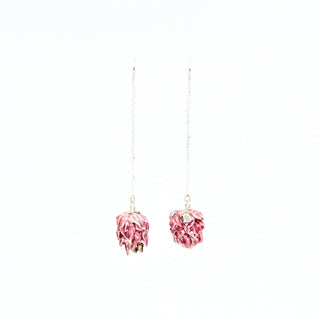 Farphoria_ERATO_silver_thread_earrings_berry_red_artichokes